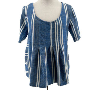 Ace & Jig Women's‎ Blue Scoop Neck Short Sleeve Tiered Swing Blouse Size XS
